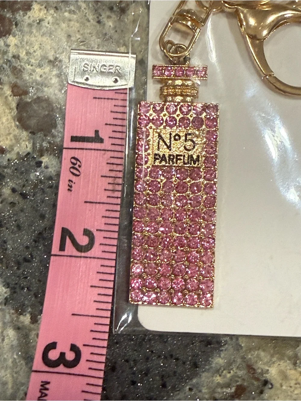Fashion Jewelry Gold-Tone Pink Rhinestone Perfume Bottle Keyring